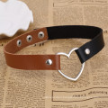 Women Gothic Punk Pu Leather Brown Black Dainty Love Heart Choker Necklace